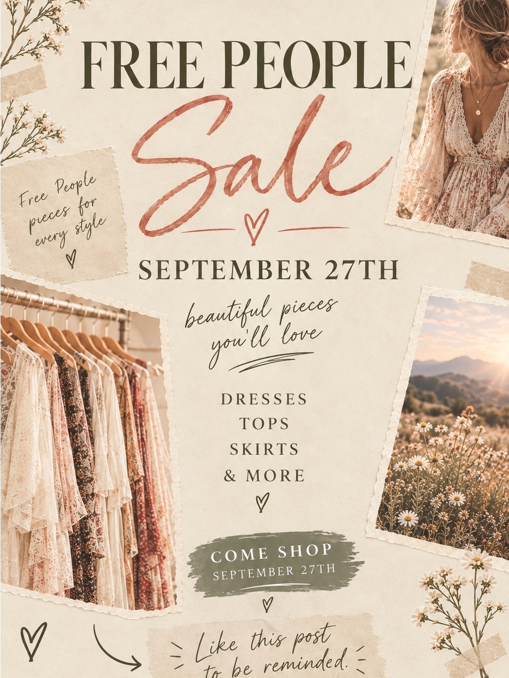 Free People Cream and Blush Floral Maxi Dress